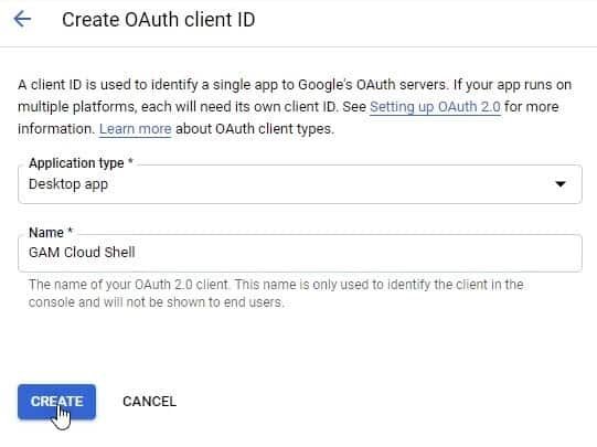 create oauth client id for the desktop app