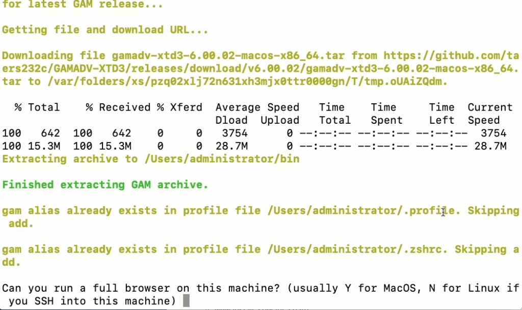 bash <(curl -s -S -L https://git.io/fhZWP) Installation of GAMADV-XTD3 on macOS